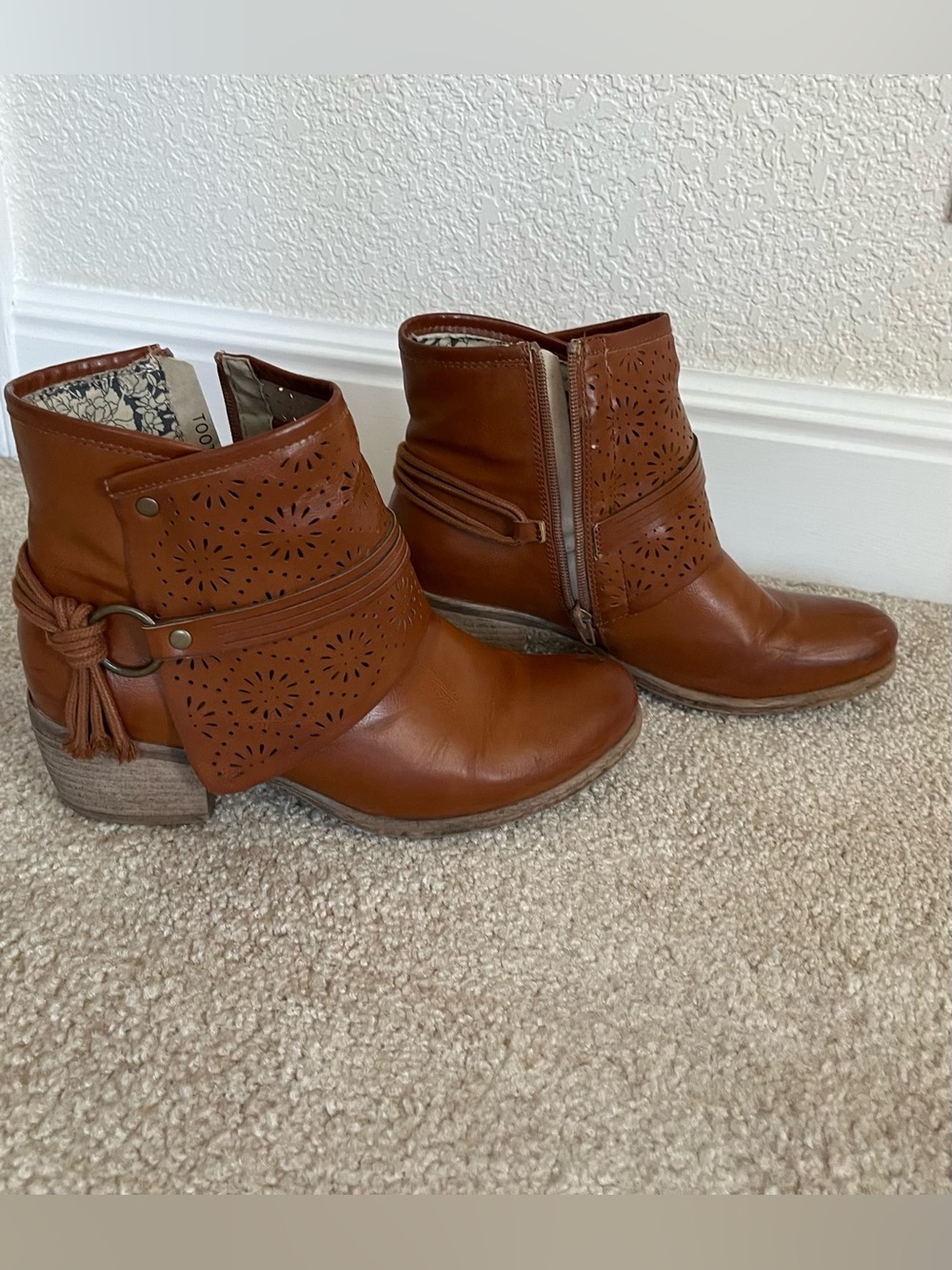 Women's Tan Perforated Ankle Boots